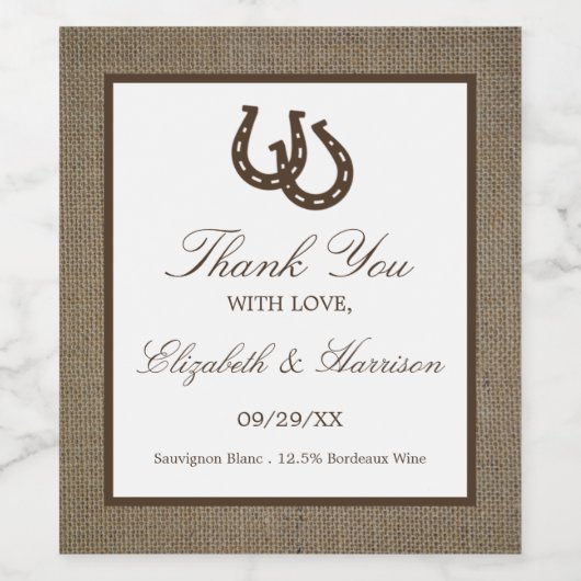 Hoefijzer van het rustige land op de bruiloft wijn etiket (Enkel label)