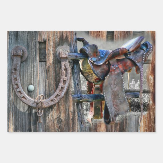 Hoefijzer van Horse Cowboy Boots Saddle Inpakpapier Vel (Voorkant 3)