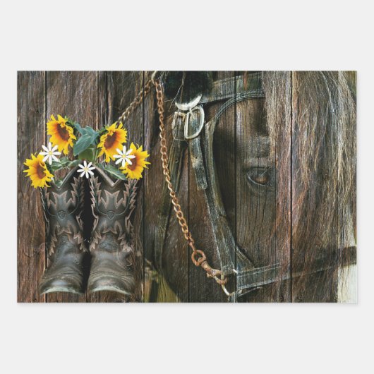 Hoefijzer van Horse Cowboy Boots Saddle Inpakpapier Vel (Voorkant 2)