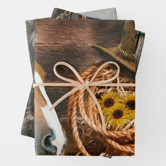 Hoefijzer van Horse Cowboy Boots Saddle Inpakpapier Vel (In situ)