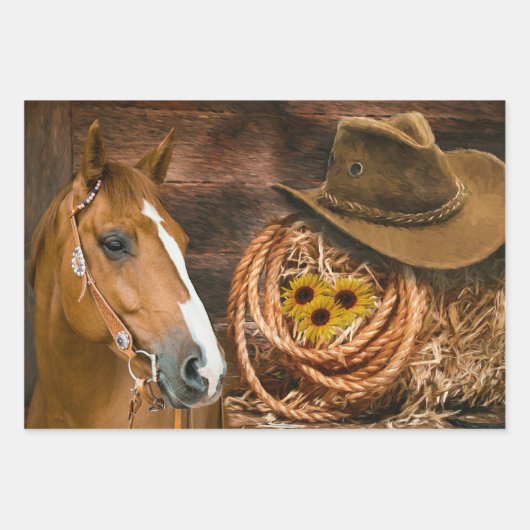 Hoefijzer van Horse Cowboy Boots Saddle Inpakpapier Vel (Voorkant)