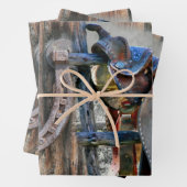 Hoefijzer van paardenzadel Rustic Western Inpakpapier Vel (In situ)