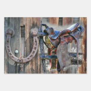 Hoefijzer van paardenzadel Rustic Western Inpakpapier Vel