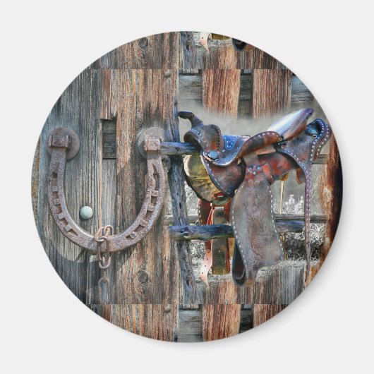 Hoefijzer van paardenzadel Rustic Western Magneet (Voorkant)