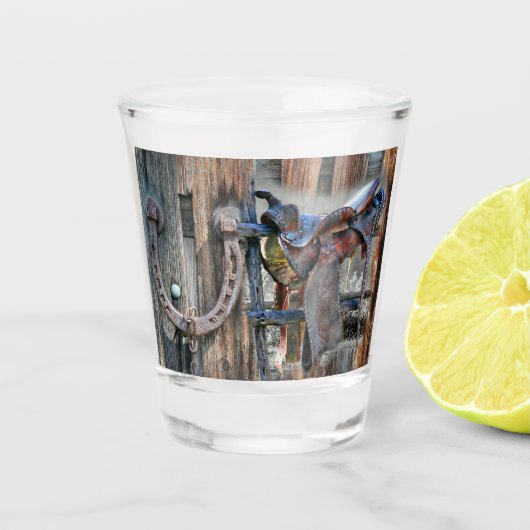 Hoefijzer van paardenzadel Rustic Western Shot Glas (Voorkant)