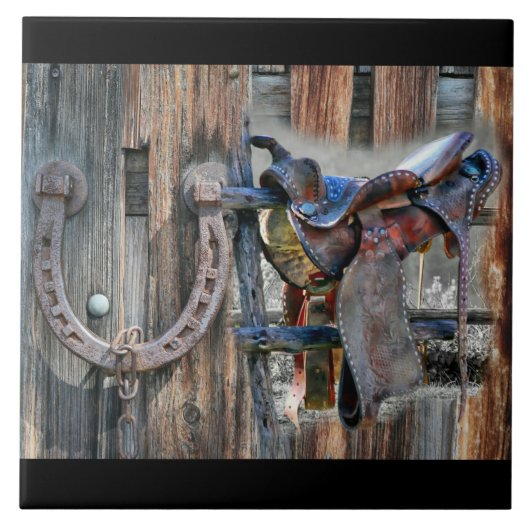 Hoefijzer van paardenzadel Rustic Western Tegeltje (Voorkant)