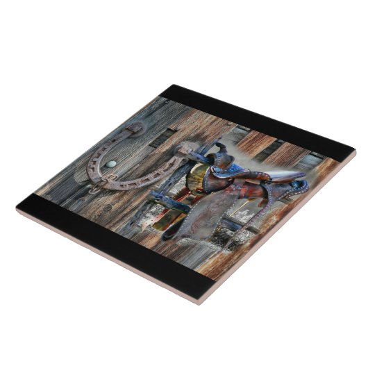 Hoefijzer van paardenzadel Rustic Western Tegeltje (Zijkant)