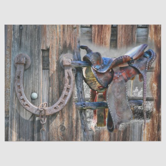 Hoefijzer van paardenzadel Rustic Western Tissuepapier (Voorkant)