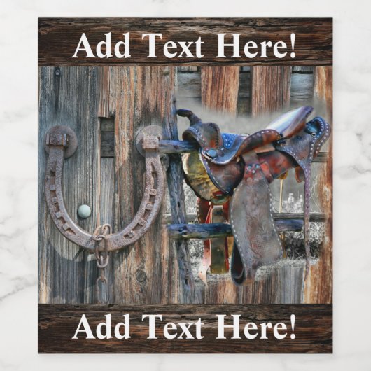 Hoefijzer van paardenzadel Rustisch Western waslab Wijn Etiket (Enkel label)