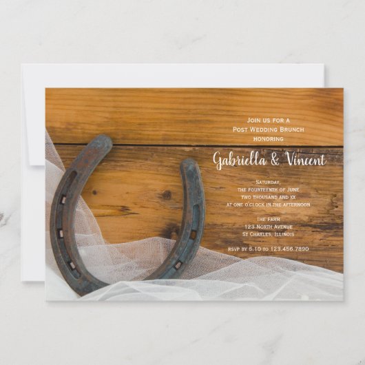 Hoefijzer Veil Westerne Barn Post Wedding Brunch Kaart (Voorkant)
