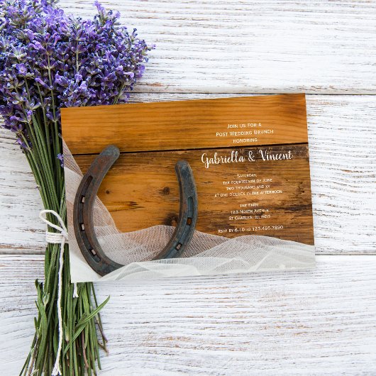 Hoefijzer Veil Westerne Barn Post Wedding Brunch Kaart