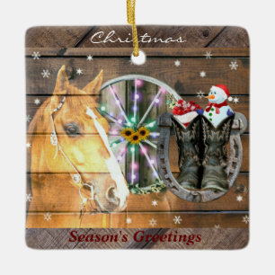 Hoefijzer voor kerstpaardenwagon Cowboy Boots Keramisch Ornament