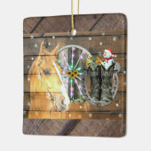 Hoefijzer voor kerstpaardenwagon Cowboy Boots Keramisch Ornament (Links)