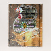Hoefijzer voor kerstpaardenwagon Cowboy Boots Legpuzzel (Verticaal)