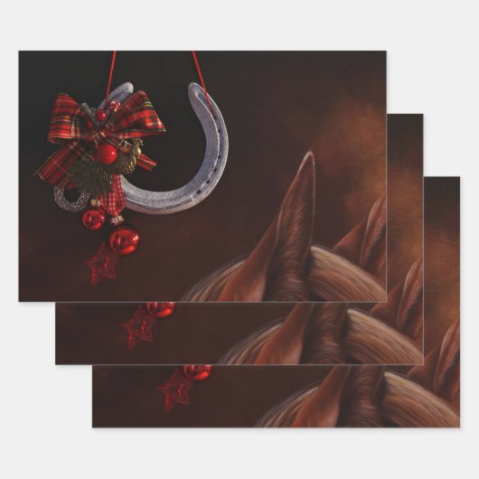 Hoefijzer voor paardenkerst inpakpapier vel (Set)