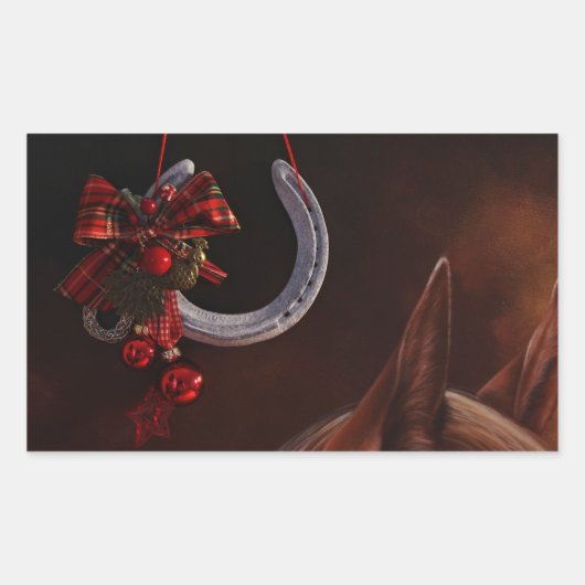 Hoefijzer voor paardenkerst rechthoekige sticker (Voorkant)