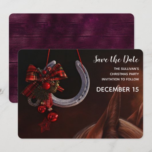 Hoefijzer voor paardenkerst save the date (Voorkant / Achterkant)