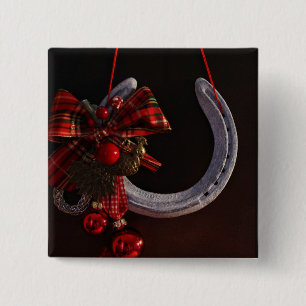 Hoefijzer voor paardenkerst vierkante button 5,1 cm