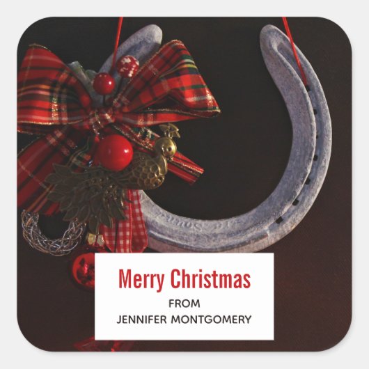 Hoefijzer voor paardenkerst vierkante sticker (Voorkant)