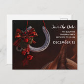 Hoefijzer voor paardenkersthantering Sla de datum  Uitnodiging Briefkaart (Voorkant / Achterkant)