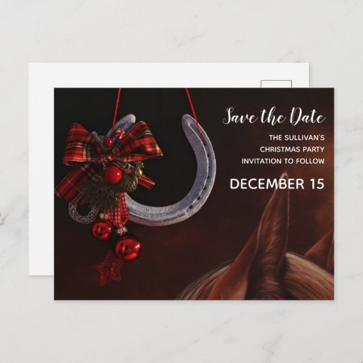 Hoefijzer voor paardenkersthantering Sla de datum  Uitnodiging Briefkaart (Voorkant / Achterkant)