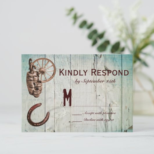 Hoefijzer Wagon Wheel Barrel Weddenschap RSVP-kaar RSVP Kaartje (Staand voorkant)