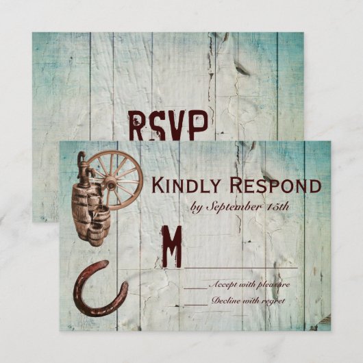 Hoefijzer Wagon Wheel Barrel Weddenschap RSVP-kaar RSVP Kaartje (Voorkant / Achterkant)