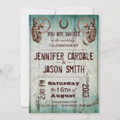 Hoefijzer Wagon Wheel Barrel Wedding Invitations Kaart (Voorkant)