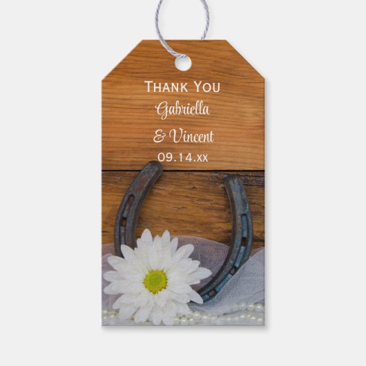 Hoefijzer Westerne bruiloft voor Labels van White  Cadeaulabel (Voorkant)
