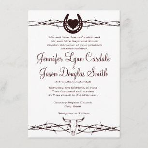 Hoefijzer Westerne huwelijksuitnodiging Barbed Wir Kaart