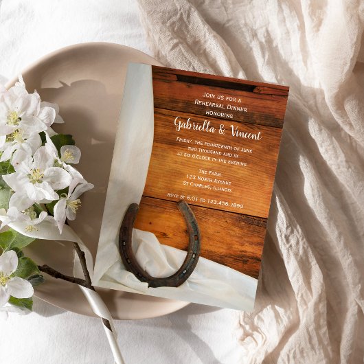 Hoefijzer White Satin Western Rehearings Dinner Kaart