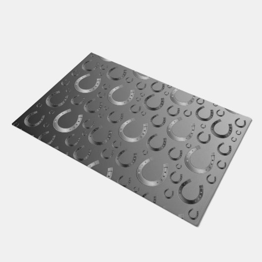 hoefijzer, zilver, patroongrijs, geluk, patroon, deurmat (Schuin)