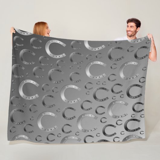 hoefijzer, zilver, patroongrijs, geluk, patroon, g fleece deken (In situ)