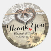 Hoefijzer Zonnebloem Hout Land Weddenschap Bedankt Ronde Sticker (Voorkant)