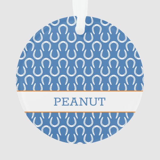 Hoefijzers Blauw Paard NAAM Huisdier Foto Keepsake Ornament (achterkant)