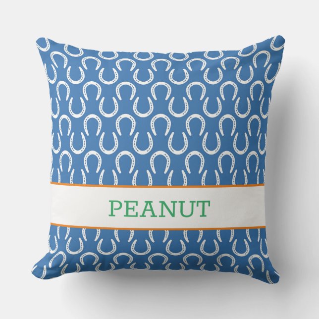 Hoefijzers Blue Horse Pet NAME Foto Keepsake Kussen (Voorkant)