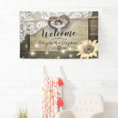Hoefijzers Burlap Lace Sunflower Weddenschap Spandoek (Insitu)