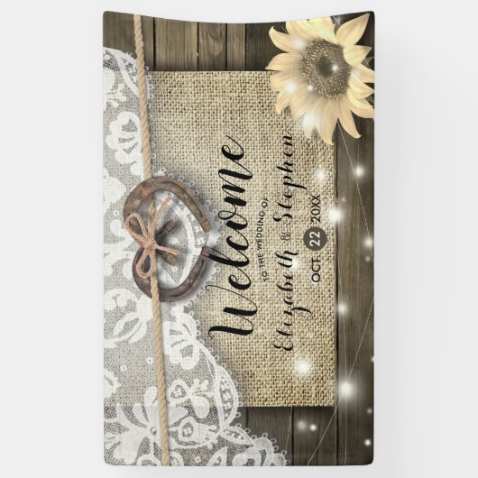 Hoefijzers Burlap Lace Sunflower Weddenschap Spandoek (Verticaal)