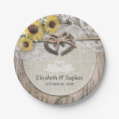 Hoefijzers Burlap Lace Sunflower Wedding Shower Papieren Bordje (Voorkant)