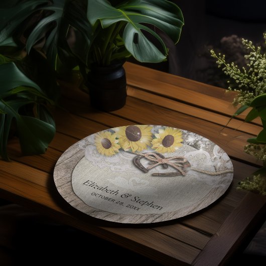 Hoefijzers Burlap Lace Sunflower Wedding Shower Papieren Bordje