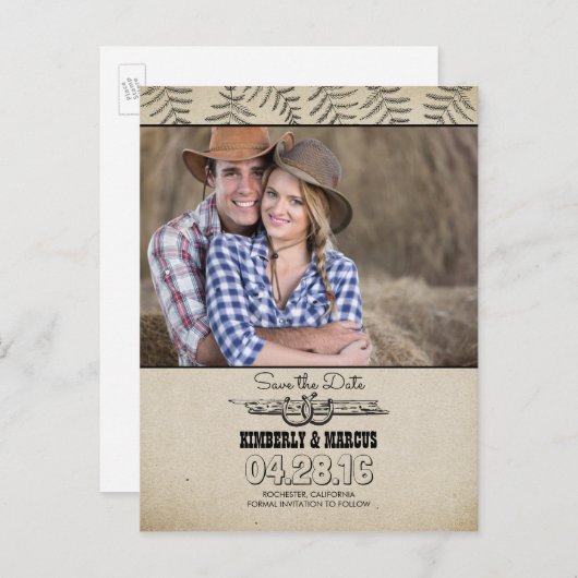 Hoefijzers Country Rustic Bewaar de datum Aankondigingskaart (Voorkant / Achterkant)