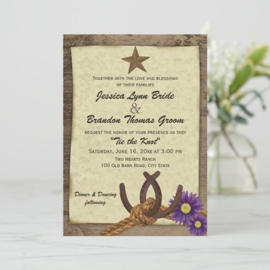 Hoefijzers en Barn Wood Country Wedding Kaart (Staand voorkant)