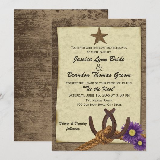 Hoefijzers en Barn Wood Country Wedding Kaart (Voorkant / Achterkant)