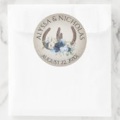 Hoefijzers en blauwe bloemen ronde sticker (Tas)