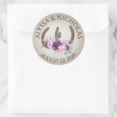 Hoefijzers en bloemen paarse bloemen rustiek ronde sticker (Tas)