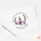 Hoefijzers en bloemen Paarse Ronde Sticker (Envelop)
