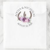 Hoefijzers en bloemen Paarse Ronde Sticker (Tas)