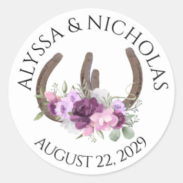 Hoefijzers en bloemen Paarse Ronde Sticker