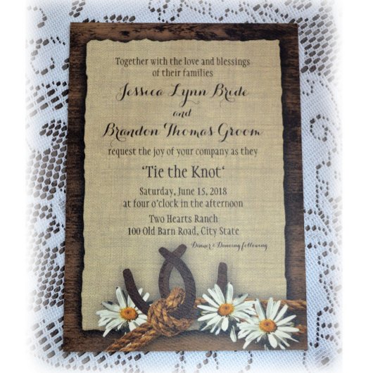 Hoefijzers en Daisies Rustieke Burlap Kaart