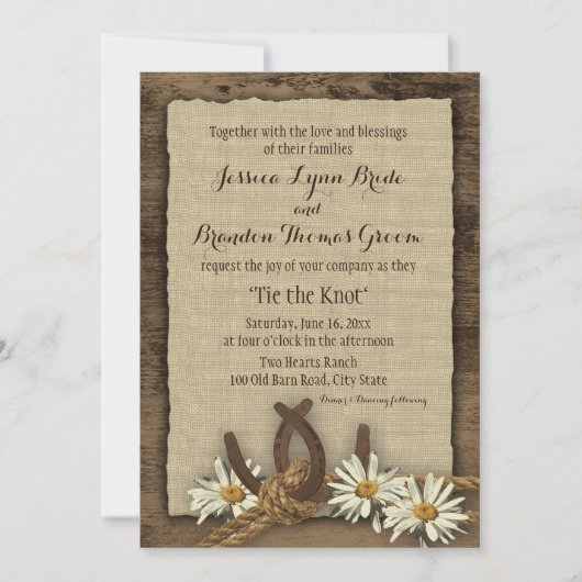 Hoefijzers en Daisies Rustieke Burlap Kaart (Voorkant)